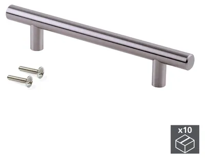 Produktbild von Emuca Lot von 10 Möbelgriffe Orlando, L188mm, 128mm Achsenabstand, Stahl, Nickel satiniert
