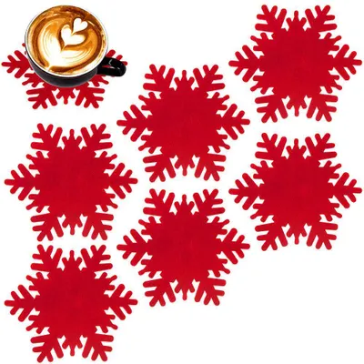 Produktbild von Orion Becheruntersetzer Tassenuntersetzer Tassenunterlagen Unterlage Untersetzer Filz Schneeflocke rot 6er-Set 13,5 cm