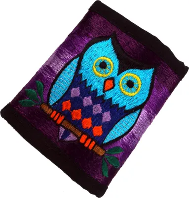 Produktbild von Besticktes Portemonnaie - Eule, Uni - Erwachsene, Violett, Baumwolle, 10*12*2 cm, Portemonnaies