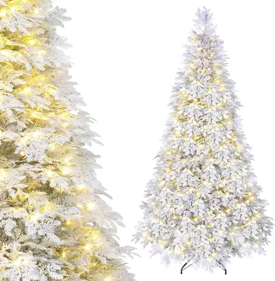Imagen del producto de Árbol de Navidad artificial COSTWAY de 210 cm, árbol de pino con efecto de nieve, árbol artificial con 270 luces LED que incluyen 9 modos, 513 puntas de rama, función de memoria y soporte