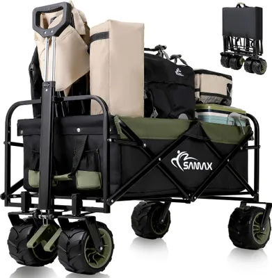 Produktbild von SAMAX Faltbarer Bollerwagen Offroad Camping Edition bis 200 kg - Schwarz / Matcha Grün
