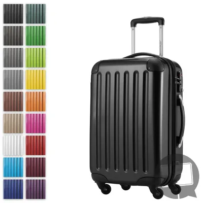 Immagine prodotto di Alex - Valigia bagaglio a mano con estensione trolley da cabina 4 ruote, bagaglio a mano per ogni compagnia aerea, trolley da viaggio taglia S guscio rigido lucido, 55 cm, 42 litri, nero