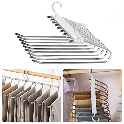 Produktbild von PromoHome® 9-in-1 Hosenbügel, platzsparend, rutschfest, magischer Hosenaufhänger für 9 Hosen, Jeans, Schals und Handtücher - Weiß