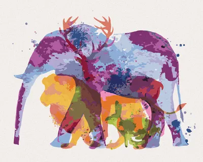 Image de Zuty - Peinture par numéros - ÉLÉPHANT, CERF, LION ET LAPIN, 40 x 50 cm, toile tendue sur châssis