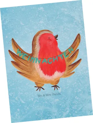 Produktbild von Mr. & Mrs. Panda Postkarte Rotkehlchen Weihnachten - Eisblau - Geschenk, Frohe, Ansichtskarte, Winter, Grußkarte, Weihnachtsgruß, Weihnachtsmotiv, Ansichtskarten, Vogel