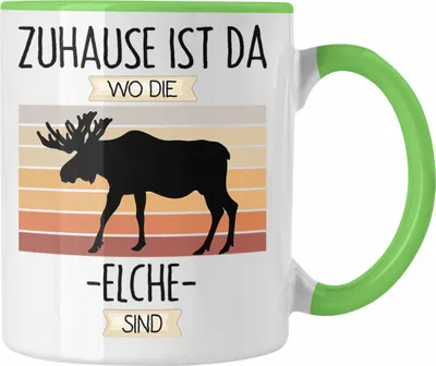 Produktbild von Trendation - Elche Tasse Geschenk Geschenkidee Lustiger Spruch Zuhause Ist Da Wo Die Elche Sind Kanada Schweden (Grün)