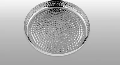 Produktbild von Tablett rund, gehämmert Edelstahl D: 24,0cm, H: 4,0cm