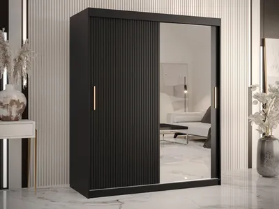 Obrázek produktu pro Šatní skříň 150 cm se zrcadlem LONZO 2 - černá