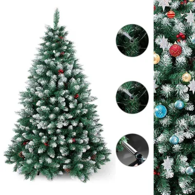Produktbild von Künstlicher WeihnachtsbaumXM020mit Zapfen,roten Beeren und Schneeflocken-Dekoration,Künstlicher Tannenbaum,Tannenbaum Christbaum Weihnachtsbäum 150cm
