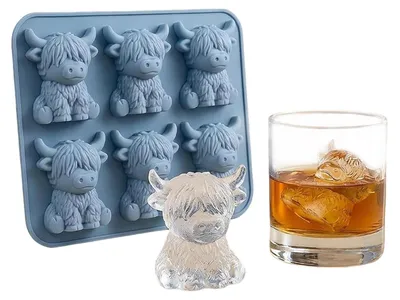 Silikon-Eiswürfelform 3D Highland-Kuh, 1 Stück, blau