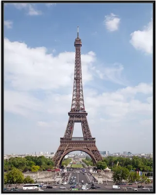 Produktbild von Wallario Wandbild Eiffelturm in Paris, Größe: 40,30 x 50,30 cm, Poster mit schwarzem Aluminiumrahmen