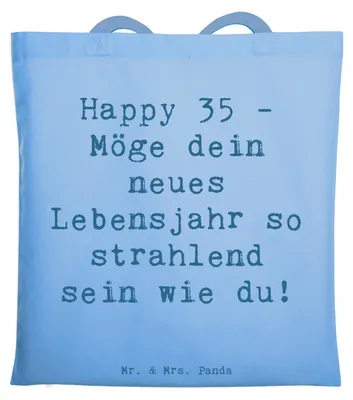 Produktbild von Mr. & Mrs. Panda Einkaufstüte Spruch 35. Geburtstag Glückwünsche - Sky Blue - Geschenk, dokumententasche, Happy Birthday, umhängebeutel, Geschenke, Einkaufstasche, Tasche