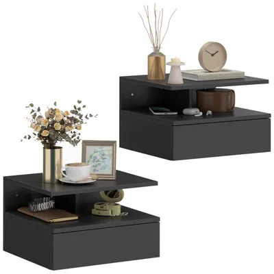 Produktbild von Set aus 2 wandmontierten Nachttischen mit Schublade, 35 x 32 x 22,5 cm, schwarz