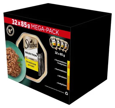 Zdjęcie produktu dla Sheba Selection Drobiowe Smaki - mokra karma dla dorosłych kotów w sosie z kurczakiem, drobiem i indykiem, tacka 32x85g