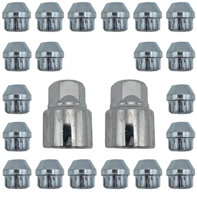 Imagen del producto de 20 tuercas de rueda de 1/2 pulgada x 20 UNF, 25 mm, incluyendo un antirrobo para llantas, con 2 llaves y una bolsa