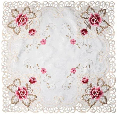 Immagine prodotto di Tovaglia quadrata piatta, 60 x 60 cm - Bordo decorativo - Stile vintage - Leggera - Ecologica