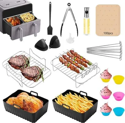 Produktbild von Zubehör für Heißluftfritteuse – 24 Teile – 7,6 bis 9,5 l – Silikon und Backpapier