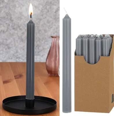 Produktbild von Stabkerze 20er Set grau 2,1x22cm Paraffin Dekokerze Kerze Leuchterkerzen Wachskerze Echtwachs Brenndauer 7h