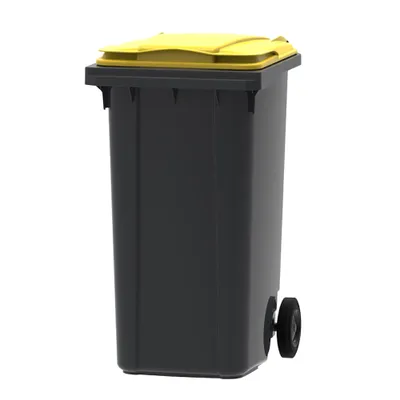 Produktbild von PROREGAL Premium 2-Rad-Mülltonne MGB | 240 Liter, HxBxT 107,9x58,3x73,7cm | HDPE-Kunststoff | Grau, Deckel Gelb