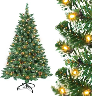 Obrázok produktu pre JOIEYOU PVC umelý vianočný stromček 210 cm s osvetlením, zelenými konármi, snehovými šiškami a kovovým stojanom Umelý vianočný stromček Rýchla montáž Skladací systém pre vianočnú výzdobu