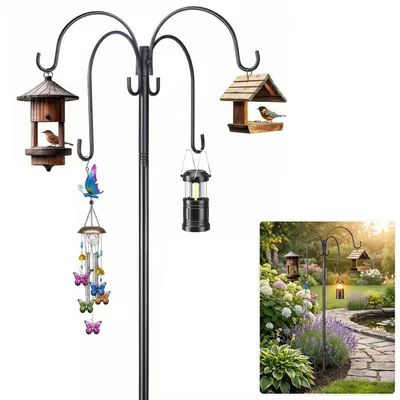Image de Station d'alimentation pour oiseaux, modèle à suspendre, hauteur réglable (224 cm), structure en métal, pied stable à 5 branches, résistante aux intempéries, installation sans outils