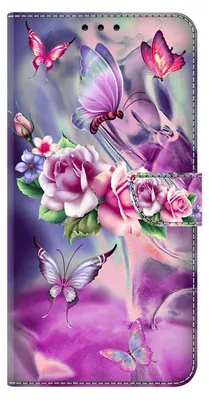 A decorative phone case with a floral and butterfly design.