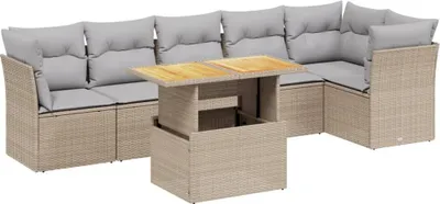 Produktbild von vidaXL 7-tlg. Garten-Sofagarnitur mit Kissen Beige Poly Rattan