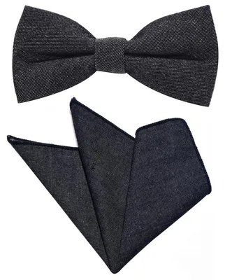 Produktbild von DonDon Herren Fliege und Einstecktuch Jeans-Look 100% Baumwolle schwarz