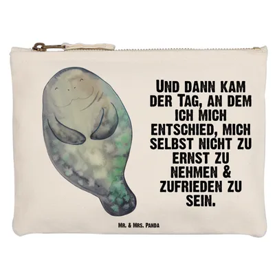 Produktbild von Mr. & Mrs. Panda Mäppchen Seekuh Happy Größe M - Weiß - Geschenk, Make-Up Tasche, kosmetiktäschchen, Kosmetiktasche, Liebeskummer, Meer, Achtsamkeit, Freundin, Respekt