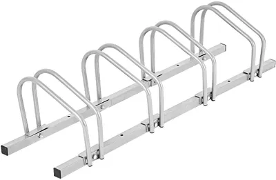 Produktbild von Fahrradstaender für 4 Fahrraeder, Mehrfachstaender für Reifenbreite bis 55mm, Boden- und Wandmontage, freistehender Aufstellstaender Metall, Bodenparker für Mountainbikes, Rennrad, Bike Stand