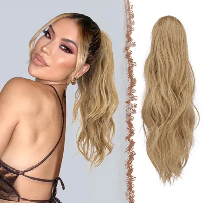 Obrázok produktu pre Kópový drdol s gumičkou, vlnitý účes, predlžovanie vlasov, 50 cm, blond/svetlohnedý, zmiešaný odtieň