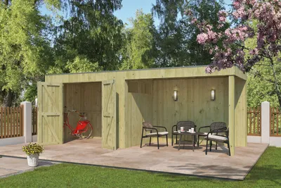 Produktbild von Gartenhaus Modell QBV3-Line 5,90 m² + 300 cm Anbau