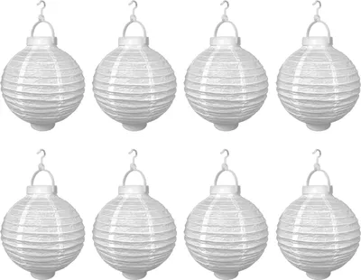 Immagine prodotto di Set di 8 lanterne LED, ideali per feste, giardino, diametro 20 cm, colore bianco. Decorazioni, paralumi, lampade a forma di sfera, lanterne