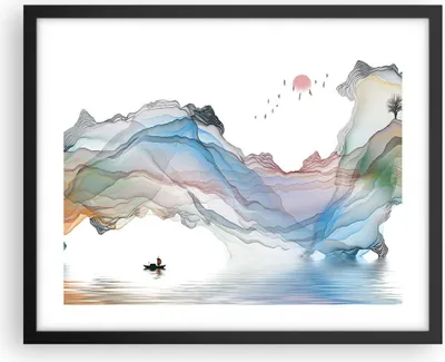 Produktbild von Gerahmtes Poster - Schwarzer Rahmen - Wellen Berge Fee - 50x40 cm - Wand Bild - Wanddeko - Wandbilder - Kunstposter - Wandposter - Bilderrahmen - Bilder - Kunstdruck - Wanddekoration - P2BAA50x40-4684