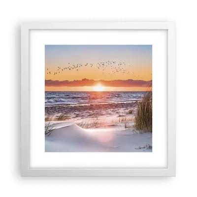 Produktbild von Gerahmtes Poster - Weißer Rahmen - Sonne Strand Vögel - 30x30 cm - Wand Bild - Wanddeko - Wandbilder - Kunstposter - Wandposter - Bilderrahmen - Bilder - Kunstdruck - Wanddekoration - P2WAC30x30-4727