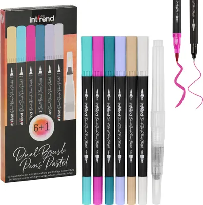 Zdjęcie produktu dla Pędzelkowe długopisy akrylowe Int!rend do Bullet Journal - 6-kolorowy zestaw pędzelkowych długopisów - pędzelkowe długopisy pastelowe do kaligrafii - Bullet Journal