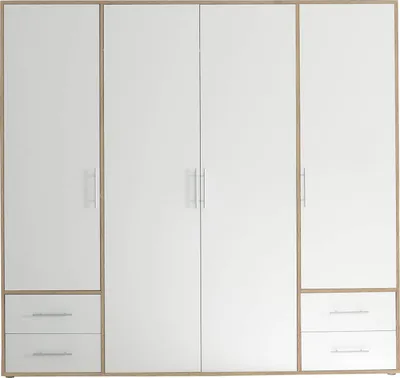 Produktbild von Kleiderschrank Drehtürenschrank weiß - Sonoma Eiche 206 cm - VALBORG - Die Möbelfundgrube