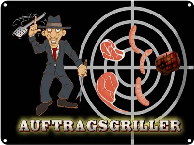 Produktbild von vianmo Blechschild 30x40 cm Essen Auftragsgriller Fleisch Spruch Zitat