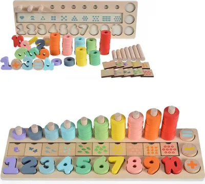 Produktbild von Moni Kinder Lern-Set 2052 Holz, Stapeln, zählen, 89 teilig, rechnen, plus, minus bunt