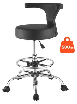 Productafbeelding van VEVOR Rolstoel, draagvermogen 226,8 kg, verstelbare hoogte, met rugleuning en ergonomische zitting van Polyurethanleer, 360° draaibaar, ideaal voor tandartspraktijken, schoonheidssalons en klinieken, zwart
