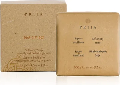 Produktbild von Prija Geschenkset mit 3 Erweichungsseifen (je 100 g) - Natürliche Seifen mit Glycerin für sanfte Reinigung und nährende Hydratation - umweltfreundlich und handwerklich in Italien hergestellt