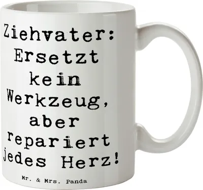 Produktbild von Mr. & Mrs. Panda Tasse Spruch Ziehvater Herzreparatur - Weiß - Geschenk, Vaterrolle, milchtasse, Teetasse, Mentor, persönliche Erinnerungen, Adoptivvater, Stiefvater