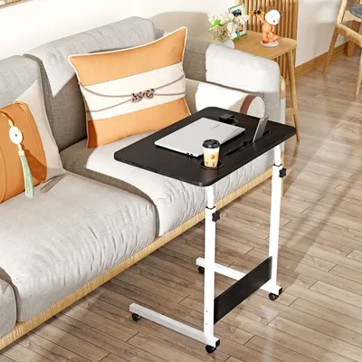 Obrázek produktu pro Nastavitelný malý psací stolek na kolečkách – stůl pro notebook a počítač, rozměry 60x40 cm – hnědý, kompaktní