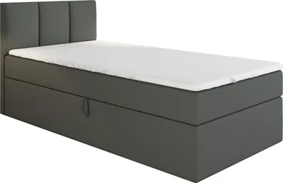 Produktbild von Boxspringbett, Jugendbett NASI 100x200 (Rechts) mit Bettkästen, Bonell-Matratze und Topper. Farbe: Dunkelgrau.