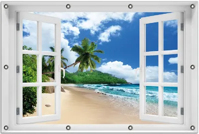 Produktbild von Wallario Outdoor-Poster für Garten oder Balkon 80 x 120 cm: Urlaub auf den Seychellen unter Palmen am Sandstrand