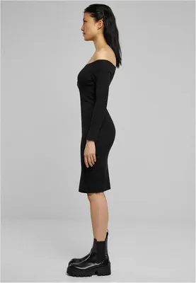 Image de Urban Classics Ladies Off Shoulder Longsleeve Rib Dress noir - XS