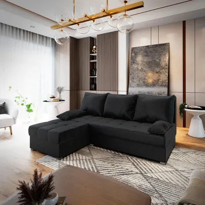 Produktbild von Masseno Ecksofa RITA mit Schlaffunktion L-Form, Sofa mit Bettkasten, Wohnzimmersofa, Couch, Soffa, Bettsofa, Couchgarnitur- Schwarz, KRONOS 07