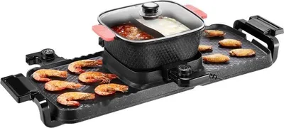 Produktbild von Hot Pot und Grill 2300 W 2-in-1 - Elektrischer Rauchfreier Grill mit Abnehmbarem Topf - Grillen und Kochen Kombiniertes Gerät