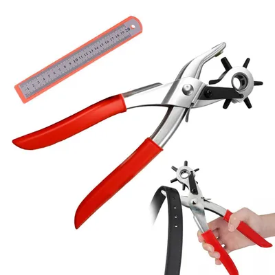 Produktbild von Lochzange für Leder & Gürtel, Drehlochzange mit 6 Größen (2-5 mm), inkl. Lineal