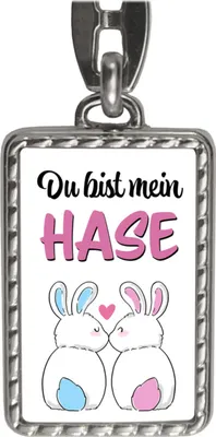 Produktbild von Du bist mein Hase Schlüsselanhänger mit Bordüre in rosa